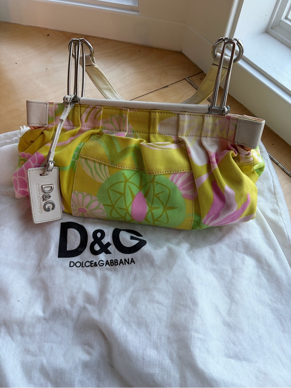 Dolce & Gabbana Yellow Floral Shoulder Bag with Cream Trim